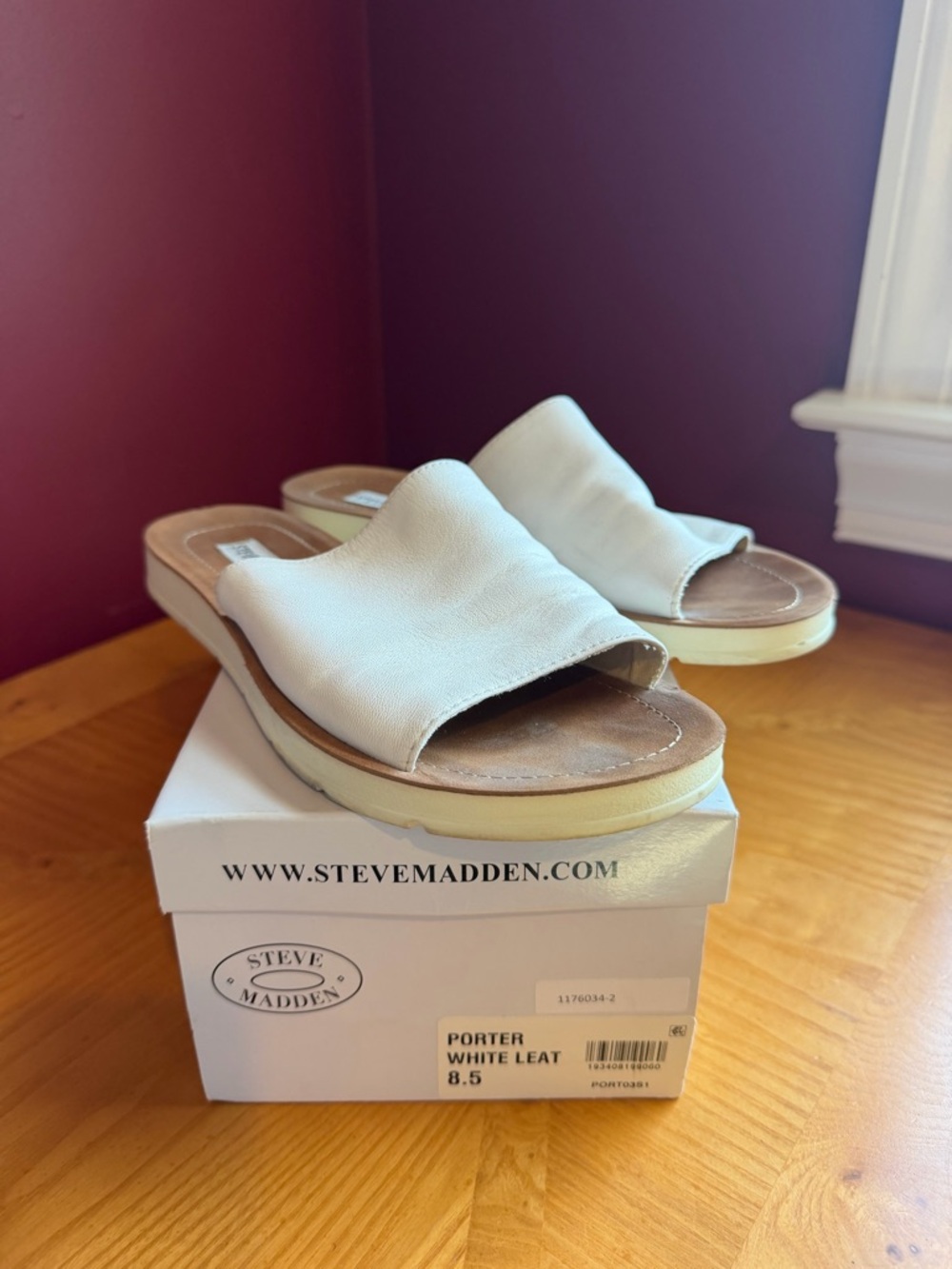 Steve Madden White Leather Slide Mules